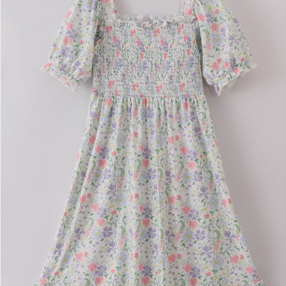 Floral Kids Dress with Puff Sleeves